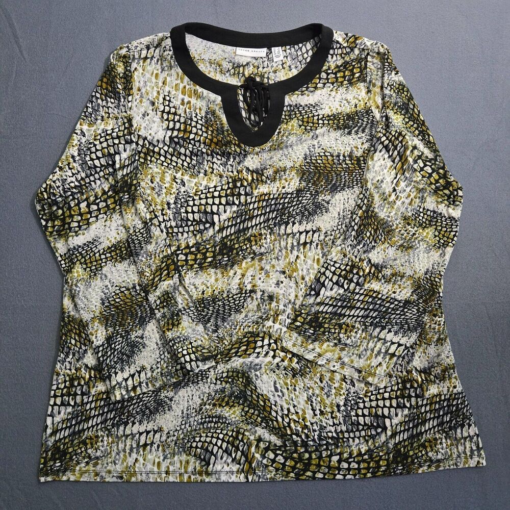 Susan Graver Blouse Women 1X Keyhole Tunic Long Sleeve Reptile Print Liquid Knit
